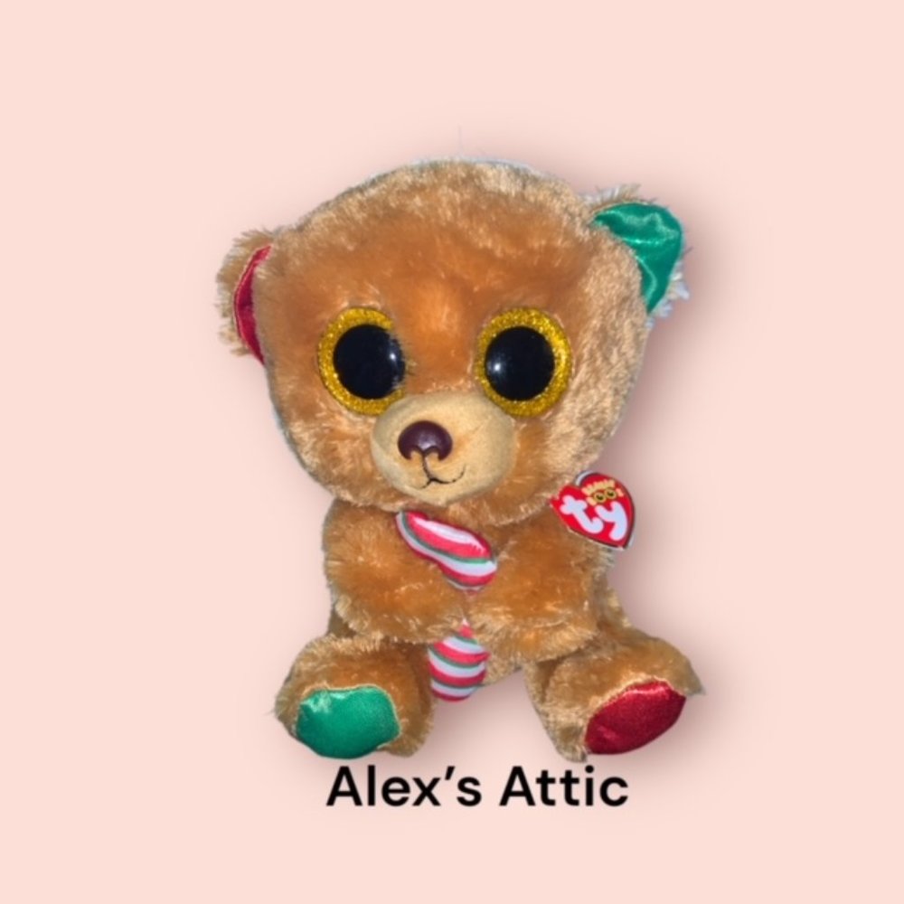 TY Silk Beanie Boos 6" Plush Stuffed Animal Bella Bear Christmas Candy Cane 2017